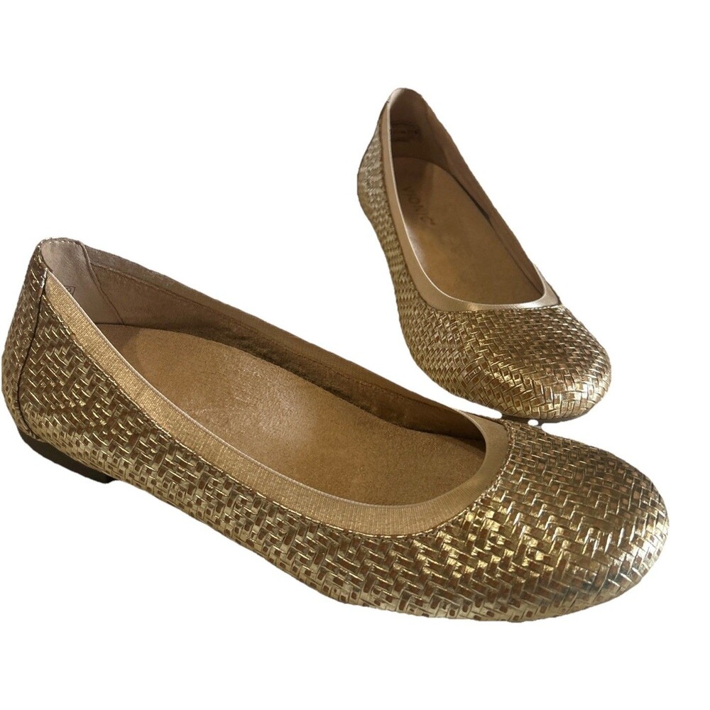 Vionic Gold Woven Ballet Flats - Picture 2 of 15